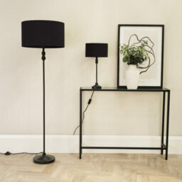 Valuelights Maggie Black Metal Candlestick Floor Lamp With Black Fabric Lamp Shade And Led Bulb - thumbnail 3
