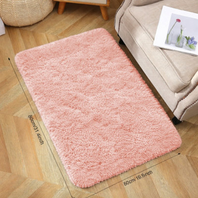 Aspire Homeware Non-Slip Pink Shaggy Rug Soft Fluffy Washable Doormat, (L)80Cm X (W)50Cm - image 1