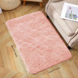 Aspire Homeware Non-Slip Pink Shaggy Rug Soft Fluffy Washable Doormat, (L)80Cm X (W)50Cm - thumbnail 1