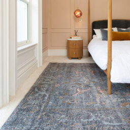 Loomed Traditional Design Cotton Chenille Rug Blue Gold Machine Washable 80Cm X 150Cm - thumbnail 5