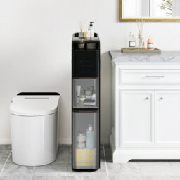 Gainoom 4-Tier Bathroom Storage Cabinet Black 18 Cm Narrow Floor Organizer With 2 Drawers - thumbnail 6