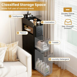 Gainoom 4-Tier Bathroom Storage Cabinet Black 18 Cm Narrow Floor Organizer With 2 Drawers - thumbnail 5
