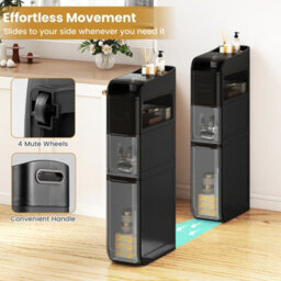 Gainoom 4-Tier Bathroom Storage Cabinet Black 18 Cm Narrow Floor Organizer With 2 Drawers - thumbnail 4