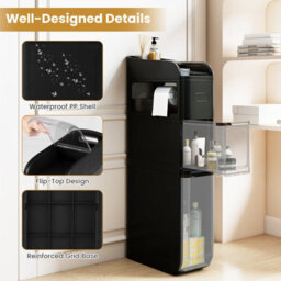 Gainoom 4-Tier Bathroom Storage Cabinet Black 18 Cm Narrow Floor Organizer With 2 Drawers - thumbnail 9