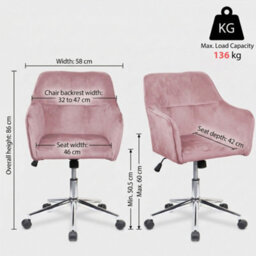 EVRE Pink Velvet Office Chair  Swivel Desk Chair With Wheels & Adjustable Height - thumbnail 2
