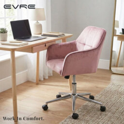 EVRE Pink Velvet Office Chair  Swivel Desk Chair With Wheels & Adjustable Height - thumbnail 8
