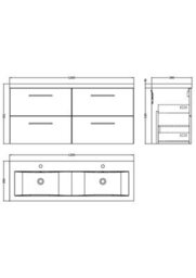 Balterley Bramshall 1200mm Wall Hung 4 Drawer Vanity Unit With Double Basin For Modern Bathroom Storage - Gloss White - thumbnail 2