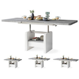 Heze Furniture Lotta 2 In 1 Extending Coffee / Dining Table 120-180Cm - Concrete / White - thumbnail 2