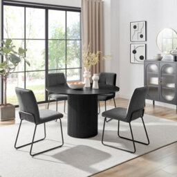 Furniturebox Uk Penrose Black Round Dining Table & 4 Dark Grey Halle Chairs - thumbnail 1