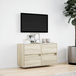 Berkfield Tv Wall Cabinet With Led Lights Sonoma Oak 80X31X45 Cm - thumbnail 4