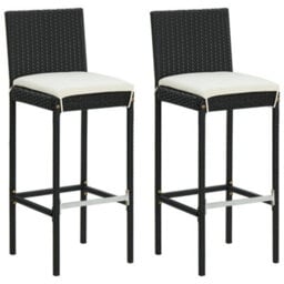 Vidaxl Garden Bar Stools With Cushions 2 Pcs Black Poly Rattan - thumbnail 1