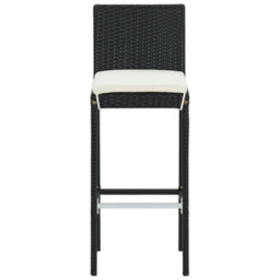 Vidaxl Garden Bar Stools With Cushions 2 Pcs Black Poly Rattan - thumbnail 4