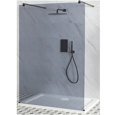 Homestylestore Black Smoked Glass Floating Walk In Frameless Shower Enclosure With White Tray 1400 X 800mm - image 1