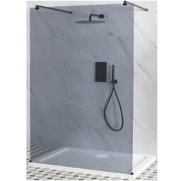 Homestylestore Black Smoked Glass Floating Walk In Frameless Shower Enclosure With White Tray 1400 X 800mm - thumbnail 1