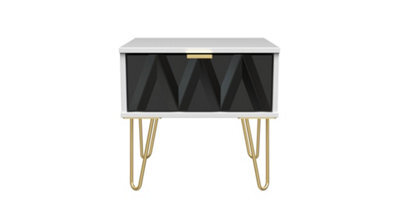 Dallas 1 Drawer Bedside In Deep Black & White (Ready Assembled) - image 1