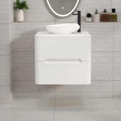Royal Bathrooms Venice 600mm Gloss White Wall Mounted Bathroom Countertop Vanity Unit 2 Drawer With Nova Basin - image 1