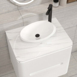 Royal Bathrooms Venice 600mm Gloss White Wall Mounted Bathroom Countertop Vanity Unit 2 Drawer With Nova Basin - thumbnail 6