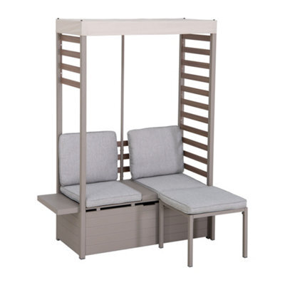 Sunjoy Outdoor 2-Seater Sofa With Footstool Patio Loveseat With Storage And Uv Resistant Canopy - image 1
