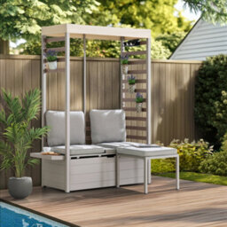 Sunjoy Outdoor 2-Seater Sofa With Footstool Patio Loveseat With Storage And Uv Resistant Canopy - thumbnail 2