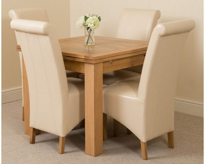 That's Furniture Richmond 90Cm - 150Cm Square Oak Extending Dining Table And 4 Chairs Dining Set With Montana Ivory Leather Chairs - image 1