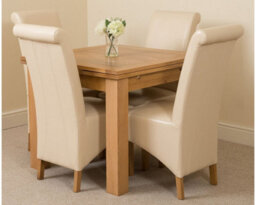 That's Furniture Richmond 90Cm - 150Cm Square Oak Extending Dining Table And 4 Chairs Dining Set With Montana Ivory Leather Chairs - thumbnail 1