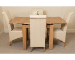That's Furniture Richmond 90Cm - 150Cm Square Oak Extending Dining Table And 4 Chairs Dining Set With Montana Ivory Leather Chairs - thumbnail 3