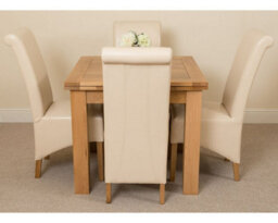 That's Furniture Richmond 90Cm - 150Cm Square Oak Extending Dining Table And 4 Chairs Dining Set With Montana Ivory Leather Chairs - thumbnail 2