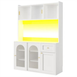 Abrihome Tall Display Cabinet With Adjustable Shelves & Led Lighting, 120X35X167Cm, In White/black - thumbnail 6