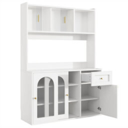 Abrihome Tall Display Cabinet With Adjustable Shelves & Led Lighting, 120X35X167Cm, In White/black - thumbnail 7