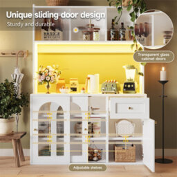 Abrihome Tall Display Cabinet With Adjustable Shelves & Led Lighting, 120X35X167Cm, In White/black - thumbnail 4