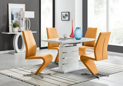 Furniturebox Uk Renato 120Cm High Gloss Extending Dining Table And 4 Mustard Willow Chairs - image 1