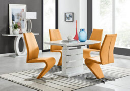 Furniturebox Uk Renato 120Cm High Gloss Extending Dining Table And 4 Mustard Willow Chairs - thumbnail 1