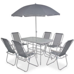Berkfield 8 Piece Outdoor Dining Set Steel And Textilene Grey - thumbnail 1