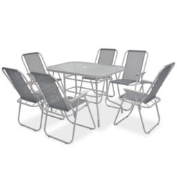 Berkfield 8 Piece Outdoor Dining Set Steel And Textilene Grey - thumbnail 2