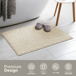 Keplin Non-Slip Microfibre Bath & Toilet Mat 40Cm X 60Cm, Cream - thumbnail 3