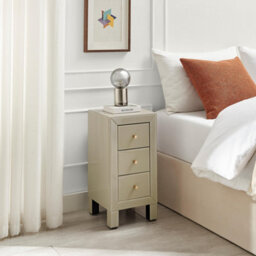 Furniturebox Uk Lexi Small Slimline Taupe 3 Drawer Mirrored Bedside Table - thumbnail 1