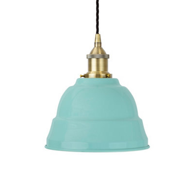 Duck Egg Blue Lincoln Painted Dome Pendant Light With Antique Brass Lamp Holder And Black Twisted Cable - Se Home - image 1