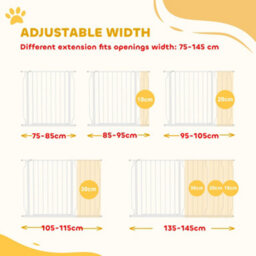 Pawhut Dog Gate Wide Stair Gate W/ Door Pressure Fit, 75-145W Cm, White - thumbnail 4