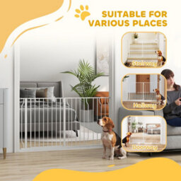 Pawhut Dog Gate Wide Stair Gate W/ Door Pressure Fit, 75-145W Cm, White - thumbnail 7
