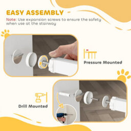 Pawhut Dog Gate Wide Stair Gate W/ Door Pressure Fit, 75-145W Cm, White - thumbnail 6