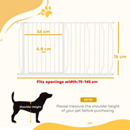Pawhut Dog Gate Wide Stair Gate W/ Door Pressure Fit, 75-145W Cm, White - thumbnail 3
