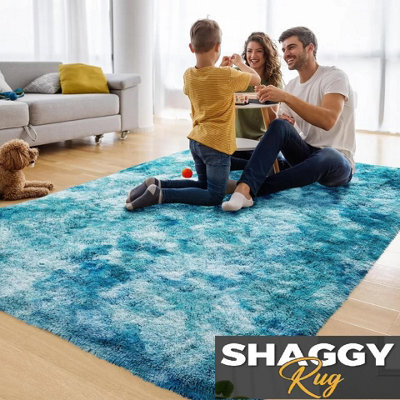 Ameha Large 160X230 Cm Soft Fluffy Tye Dye Teal Area Rugs For Kids Room Non Shedding High Pile Carpet For Lounge Non Slip Nursery Rug - image 1