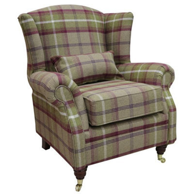 Wing Chair Original Fireside High Back Armchair P And S Balmoral Heather Check Real Fabric - image 1
