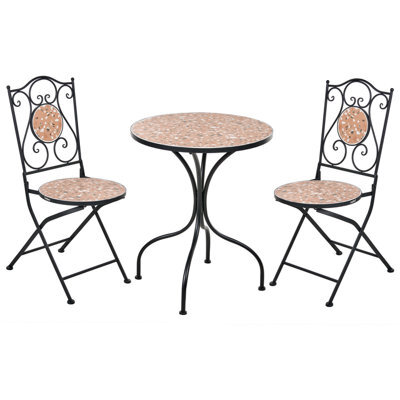 Wyld And Coco Outdoor Garden Bistro Set - Black Iron Frame, Terrazzo-Effect Ceramic Tabletop, 2-Seat Compact Design - image 1