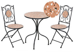 Wyld And Coco Outdoor Garden Bistro Set - Black Iron Frame, Terrazzo-Effect Ceramic Tabletop, 2-Seat Compact Design - thumbnail 3