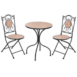 Wyld And Coco Outdoor Garden Bistro Set - Black Iron Frame, Terrazzo-Effect Ceramic Tabletop, 2-Seat Compact Design - thumbnail 1