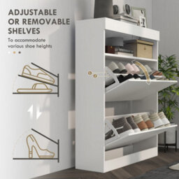 Homcom Wall Mounted Or Freestanding Shoe Cabinet With 2 Flip Drawers, White - thumbnail 5