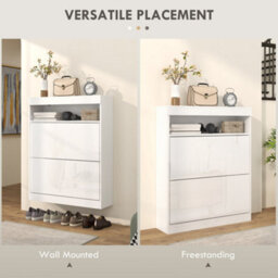 Homcom Wall Mounted Or Freestanding Shoe Cabinet With 2 Flip Drawers, White - thumbnail 4