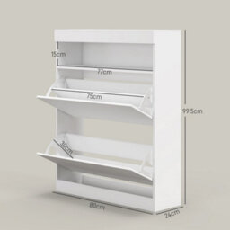 Homcom Wall Mounted Or Freestanding Shoe Cabinet With 2 Flip Drawers, White - thumbnail 3