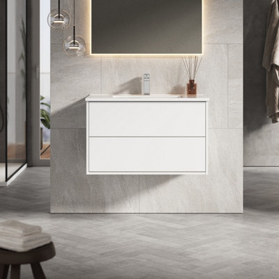 Banyetti Venti 800mm Wall Hung Vanity Unit With Lira Basin - Matt White - image 1